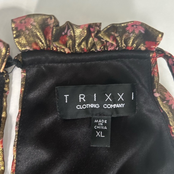 Trixxi Black and Gold Floral dress metallic size Xl used excellent condition - Picture 5 of 10